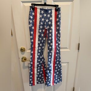 Vtg Free People Pull On Star Patterned Flared Pants Waist 25